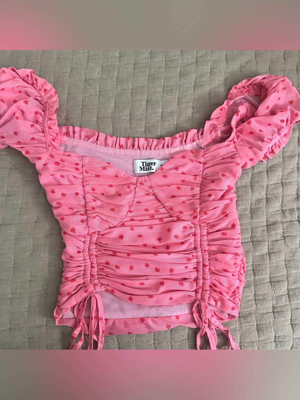 Tiger Mist Toronto Pink Ruched Mesh Floral Crop Top Size XXS